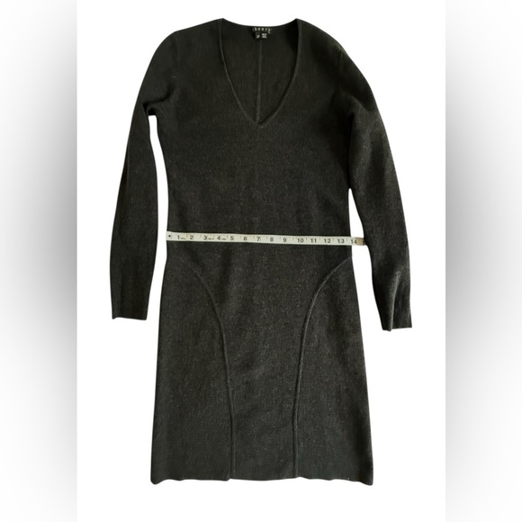 Theory Charcoal Wool Blend Sweater Dress Women’s S Long Sleeve V-Neck Bodycon - Picture 7 of 8